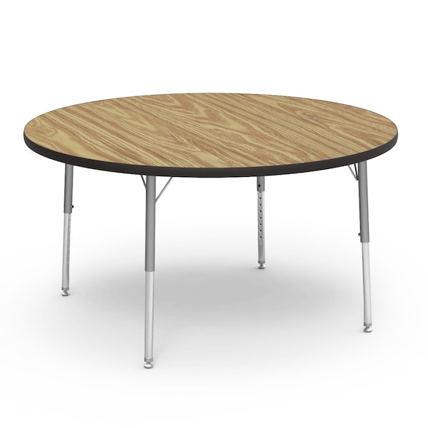 Virco 48 in. W, 48 in. L, 17-25 in. H, Medium Oak Top / Black Edge 4848RLO - main